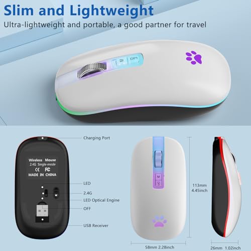 Image of KARFUN Rechargeable Backlit Wireless Mouse for Laptop & MacBook | 7-Color LED 3 DPI Silent Click, 2.4G Rechargeable Slim Backlit Mouse, Ergonomic for Laptop,MacBook,iPad,Chromebook Office