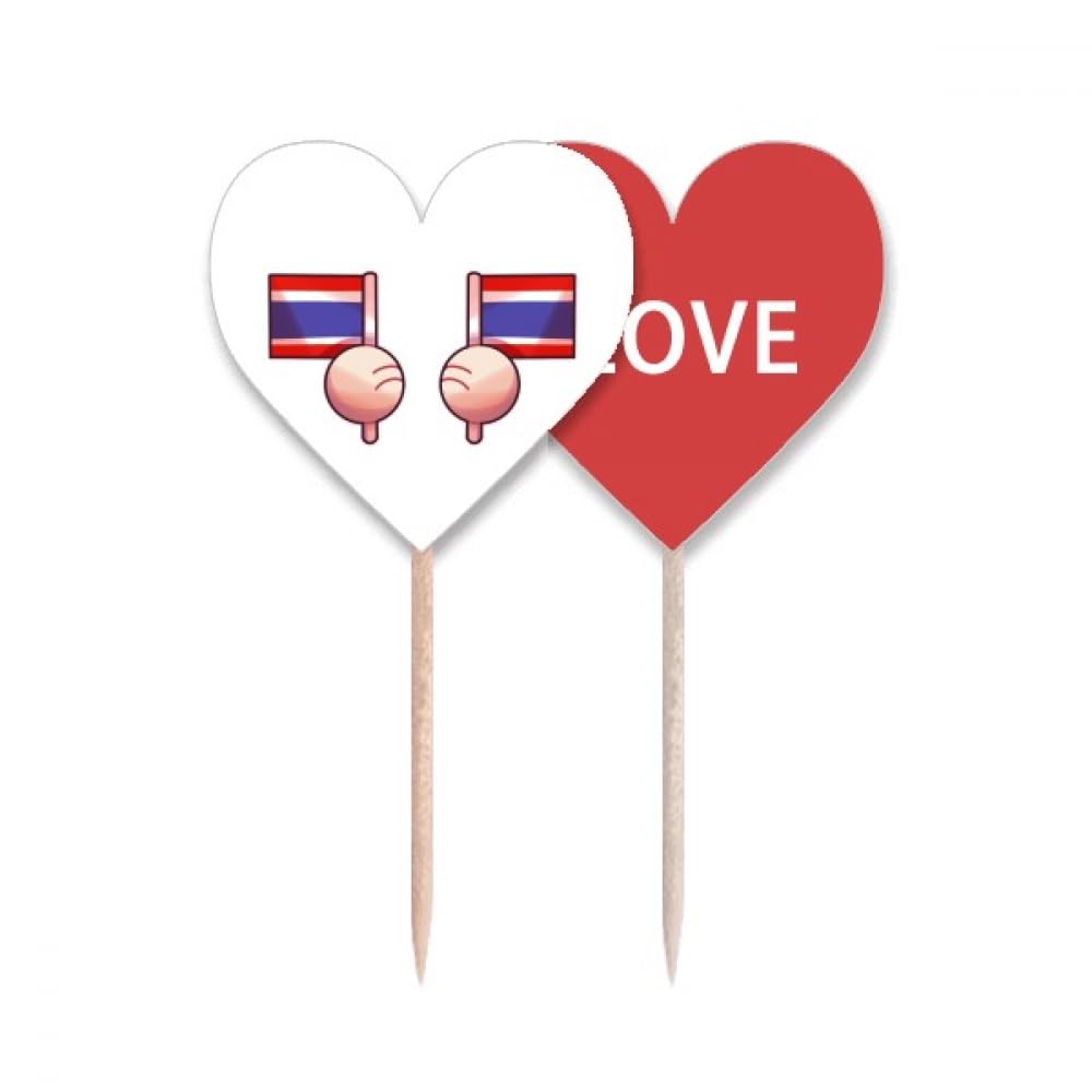Cure-dents drapeau Thaïlande étiquette cœur pour pique cupcake et cocktail