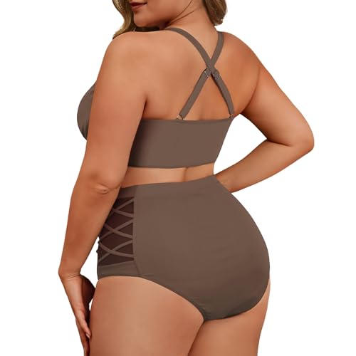 Image of American Trends Womens Plus Size Bikini Set - Tummy Control, High Waisted 2 Piece Swimsuits Bathing Suits