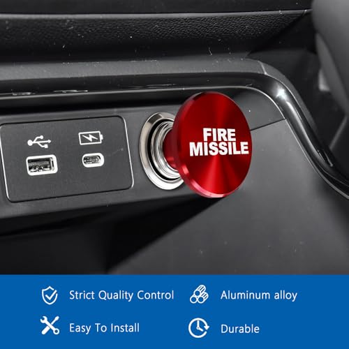 Image of Fire Missiles Button Car Cigarette Lighter Plug, Car Cigarette Lighter Replacement, Aluminum Alloy Push Button Lighter Plug, Standard 12V Fast Heating Power Socket for Auto