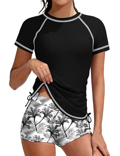 GEMLON Rashguard Swimsuit for Girls Two-piece Beach Swimwear Girls Bathing Suits Size 8-10 for Summer