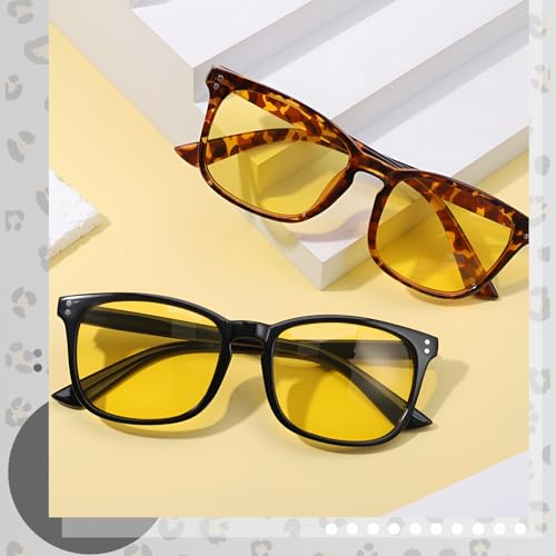 Image of Polarized Sunglasses for Women Men Night Vision Glasses Anti Glare | Yellow Anti Glare UV400 Lens, Lightweight Square Frame, for Day Night Use, Driving, Fishing, Cycling, Traveling