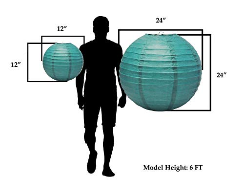 Image of Mudra Crafts 12 Inch Round Chinese Teal Paper Lanterns Hanging Decor | 10 PCs, Reusable, Indoor Outdoor Decorative Lamp Shade, for Ceiling, Wedding, Shower, Party, Festival, Home Decoration