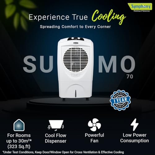Symphony Sumo 70 Desert Air Cooler For Home with Honeycomb Pads, Powerful Fan, Cool Flow Dispenser (70L, White) - Image 3