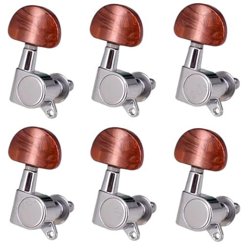 ペグ マシンヘッド 6個セット コーヒー色 ラージ ハーフラウンドボタン シールギア チューニングペグ チューナー マシンヘッド ギター用 クローム(6R)