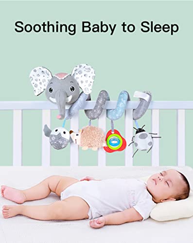 Koty Car Seat Toys, Infant Baby Spiral Plush Activity Hanging Toy For Stroller Bar Pram Crib With Music Box Bb Squeaker & Rattles(Pink Elephant) #TOP3