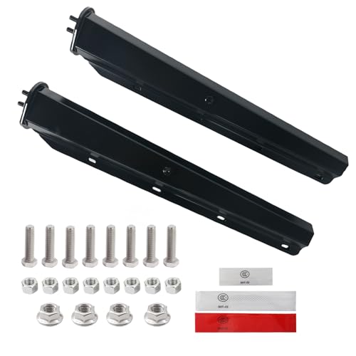 Image of Black Straight Spring Loaded Mud Flap Hanger with Reflective Strip Sticker Bracket Heavy Duty Mudflap Holder Set for Semi Trucks 1-1 /8 inch Bolt Spacing 29.5 inch Length 2pcs