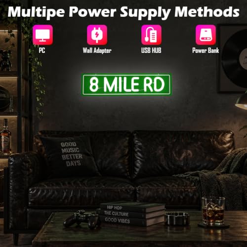 8 Mile Rd Street Neon Sign Dimmable Neon Led Sign for Man Cave by JooeTuu - Used condition - Image 6