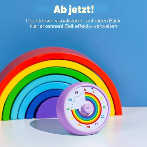 Visueller Timer für Kinder, 60-Minuten Countdown für Klassenzimmer Büro Küche, Schreibtisch Kinder Zeitmana gement Tools mit leisem Betrieb, Pomodoro Timer Regenbogenmuster (Lila) 2