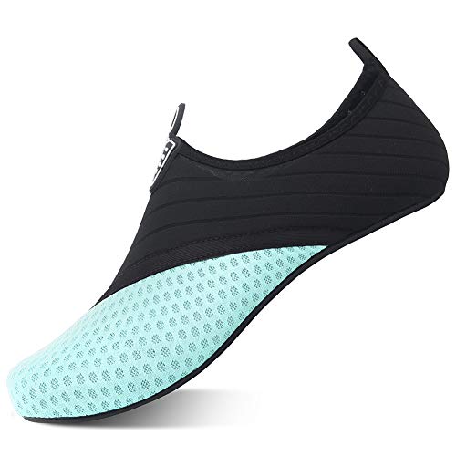 ANFTFH Womens and Mens Water Shoes Quick-Dry Aqua Socks Barefoot for Outdoor Beach Swim Surf Yoga Exercise Black/Light Blue 6.5-7.5 M US Women/5-6 M US Men