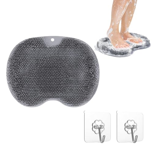 VINZOR Tapis de Massage pour Pieds en Silicone Gris avec 2 Crochets, Brosse Pieds Douche,Tapis de Douche pour Se Laver les Pieds,Masseur de Pieds,Antidérapant,Facile à Nettoyer,Relaxant et Confortable