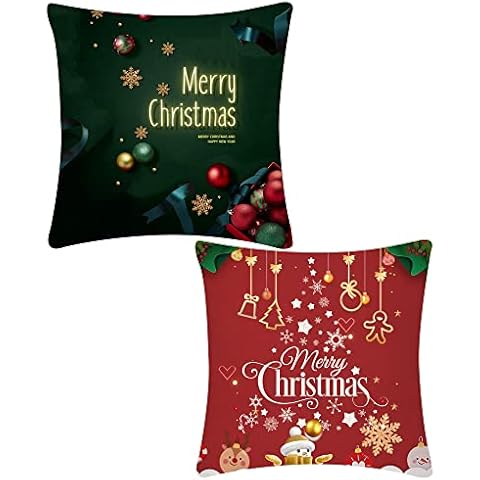 Merry Christmas Cushion Covers 2PC Set Xmas Home Party Decorative Accessory Flannel Hug Pillowcases Christmas Tree Santa Claus Printing Present Soft Cushion Cases for Friends Families Lover (Color 2) Cover