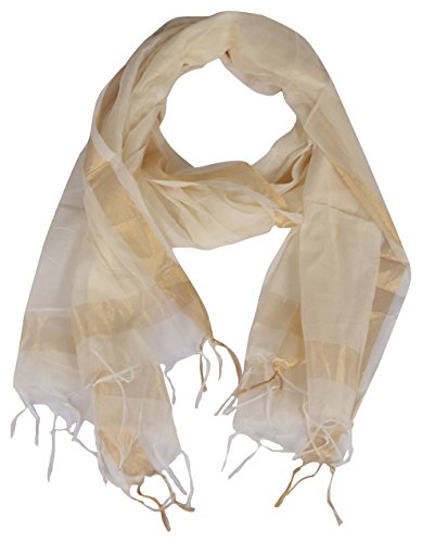 Image of YOUTHQUAKE Women's Chanderi Plain Silk Dupatta with Golden Border & Tassels