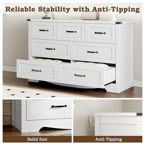 Image of BORNOON 7-Drawer Dresser for Bedroom, Modern Wooden Chest of Drawers with Metal Handles, Anti-Tipping Design, Sturdy and Stable Storage Organizer for Living Room, Entryway, Home Office