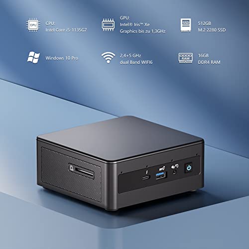 Intel NUC 11 Mini PC Core i5-1135G74 Kerne 8 Threads Mini Desktop Computer28 W Iris Xe Grafik16 GB RAM 512 GB SSDWindows 10 Pro Desktop Mini ComputerBluetooth 5.2WiFiThunderbolt 3, Schwarz – Bild 3