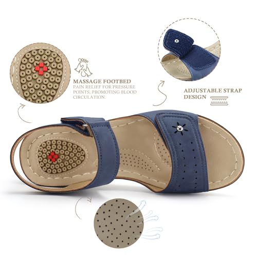 JABASIC Women Comfortable Sandals Orthotic Walking Sandals Orthopedic Arch Support Sandals (5,Navy)