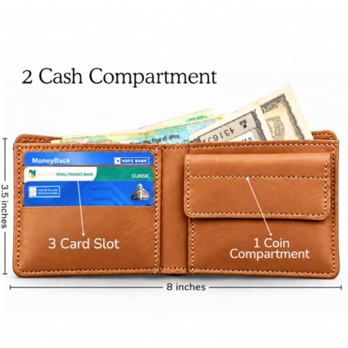 Image of Zift Personalized Name & Charm Leather Wallet & Keychain Gift Set for Men | Custom Name Engraved Wallet with Keychain | Birthday Anniversary Diwali Corporate Gifts for Men (Caramel Tan)