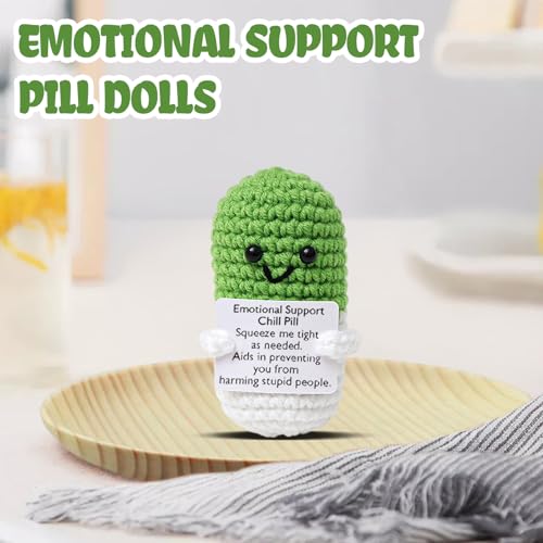 Image of Cute Green Pill Crochet,Knitted Capsule with Inspirational Card,CNA Nurse Appreciation Keepsake for Doctors,Pharmacists,RN,LPN,Healthcare Heroes,Office Decor