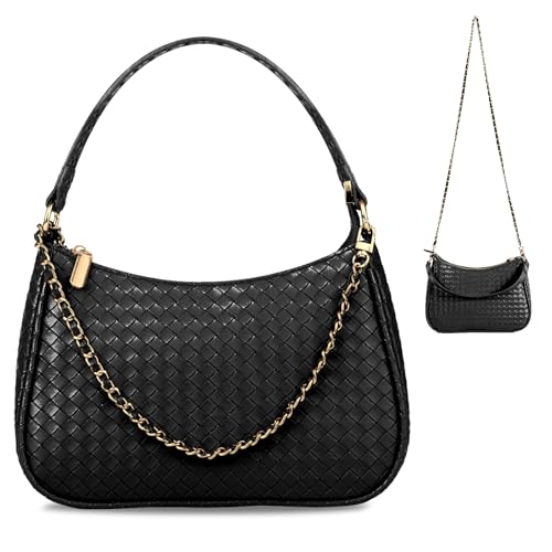 Woven Shoulder Bag for Women Gifts Detachable Strap Vegan Leather Hobo Handbag Purses Quilted Crossbody Crescent Mini Clutch