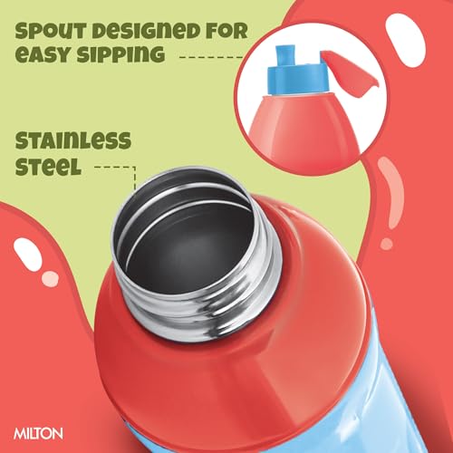 Image of Milton Marvel Steel Slim 600 Insulated Inner Steel Water Bottle for School Kids,Leak Proof FlipTop Lid,Easy to Carry Loop,Insulated Thermo Sipper Bottle for Kids,490 ml,Sky Blue(Captain America print)