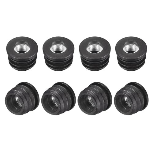 sourcing map 8Pcs Plastic Threaded Tube Inserts with M8 Thread, for 30mm/1.18 OD Round Tube, Adjustable Round Black Plastic Plug Caster Insert Chair End Caps Furniture Leg Plug