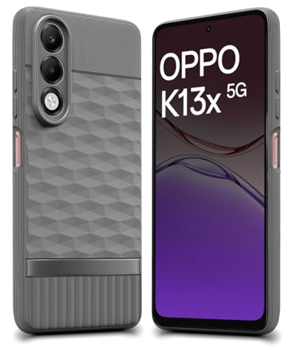 Image of WOW IMAGINE Back Cover for Oppo K13x 5G with Hexa Cube Design | Ultra Slim Soft Rubberised Case | Inner Velvet Fabric | Matte Silicone Flexible Mobile Case | Camera Protection - Grey
