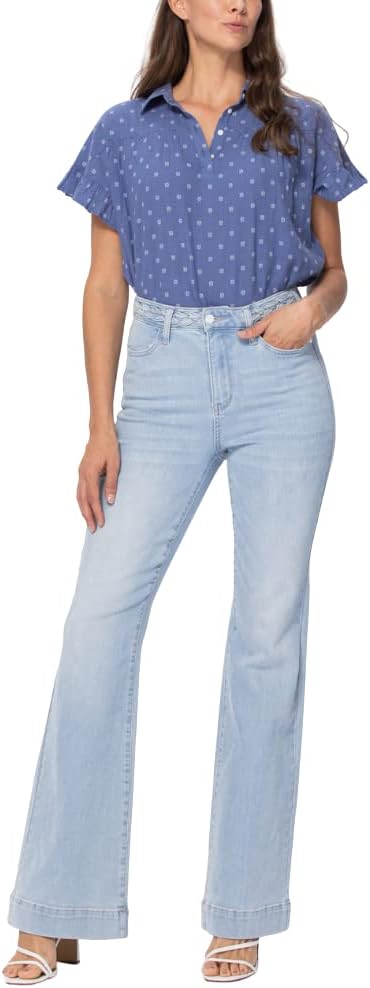 Judy Blue Plus/Reg Light Wash Jeans with Braided Waistband