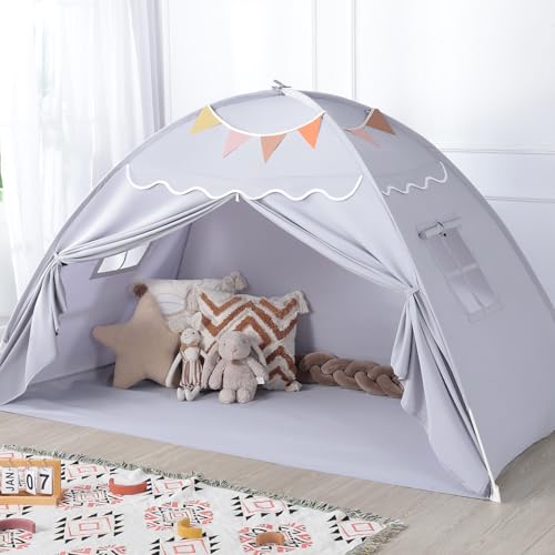 Sumbababy Toddler Bed Tent Canopy: Lights & Flags Indoor Floor