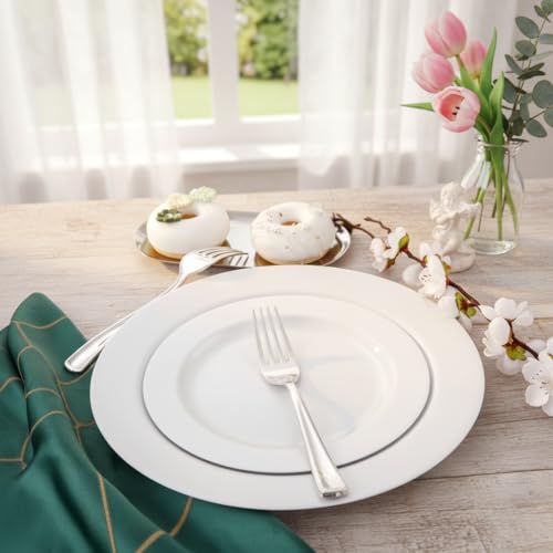 FLOWERCAT 60PCS White Plastic Plates - Heavy Duty White Disposable Plates for Mother's Day/Birthday Party/Wedding -serve for 30 guests Include 30PCS 10.25" & 30PCS 7.5" Plates for Party by FLOWERCAT - Image 5