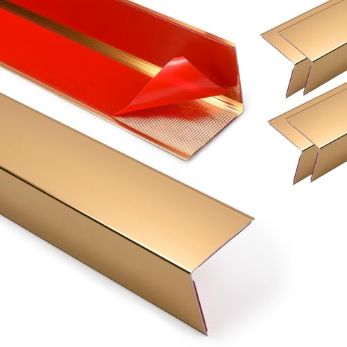 Image of 4Pack Aluminum Metal Corner Protector, 45″x 1″ Peel and Stick L Molding Corner Guards with 90 Angle, for Wall Door Frame Cabinet Furniture Baseboard Protection and Decoration (Gold)