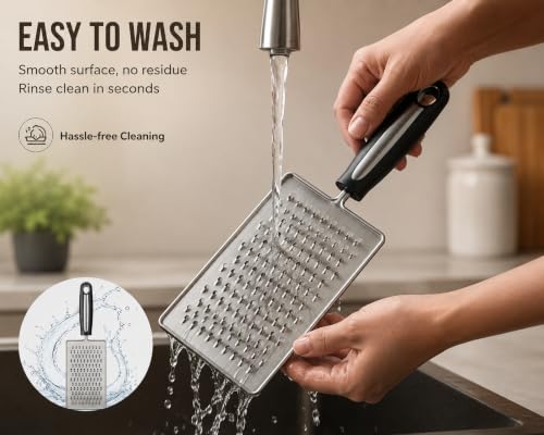 Image of Stainless Steel Hand Grater with Ergonomic Handle | Multipurpose Vegetable, Cheese & Fruit Grater for Kitchen Use | Durable & Easy-to-Clean Flat Grater