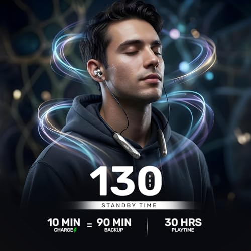 Image of Voods Nova Plus Wireless Neckband Bluetooth Earphones, 30H Playtime, Bluetooth 5.4, 10mm Deep Bass Drivers, Magnetic Earbuds, Dual Device Pairing, Type-C Fast Charging, IPX5 Water Resistant (Gray)