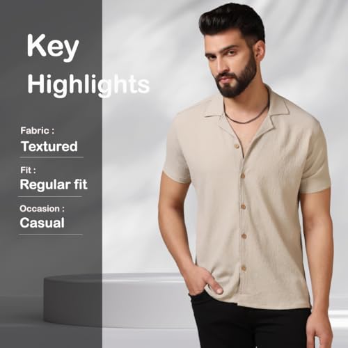 Image of TAGDO Men's Regular Fit Textured Fabric Shirts | Camp Collar & Short Sleeve Button-Down Shirt for Man | Comfortable with Smart Casual Look, Summer Beachwear (5171)