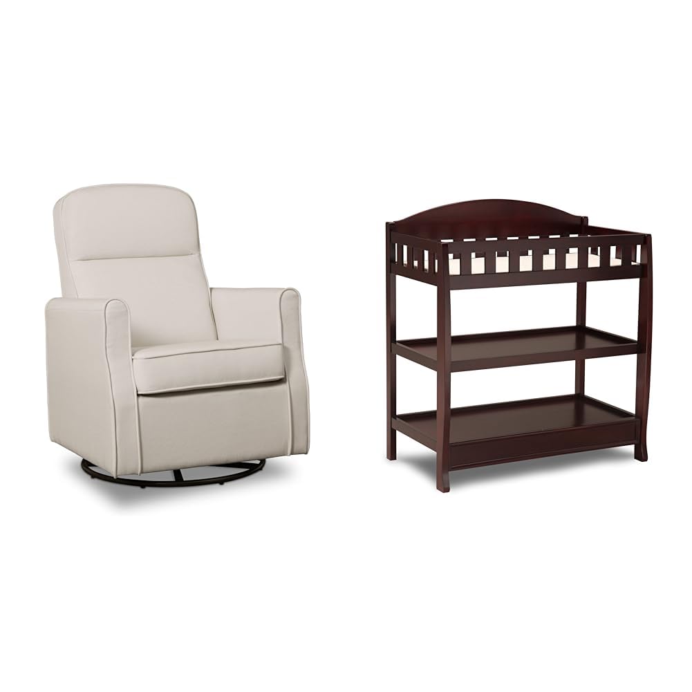 Delta Children Blair Slim Nursery Glider Swivel Rocker Chair with Changing Table, Cream Espresso Cherry