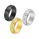 Mesnt Bague Acier, Étoile Pentagramme Anneau de Soulagement du Stress Anxieux Rotatif Noir, Or, Argent Taille 64