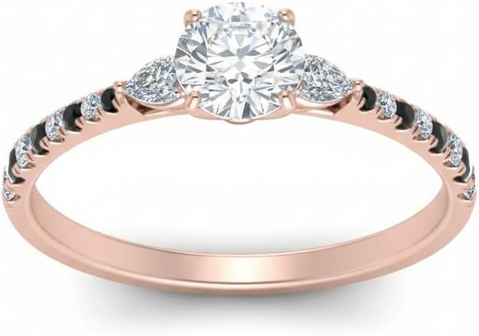 Choose Your Gemstone Pear 3 Stone Cathedral Diamond CZ Ring Rose Gold Plated Round Shape Petite Engagement Rings Matching Jewelry Wedding Jewelry Easy to Wear Gifts US Size 4 to 12