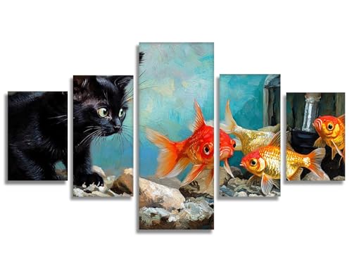 5 Piezas Gato Diamond Painting Pez Diamond Painting Adultos, DIY Pintura de Diamante Kit Manualidades Adultos 5D Creart Kit Punto de Cruz Pintura Diamante para Decoración Pared Hogar 100x50cm,Model225