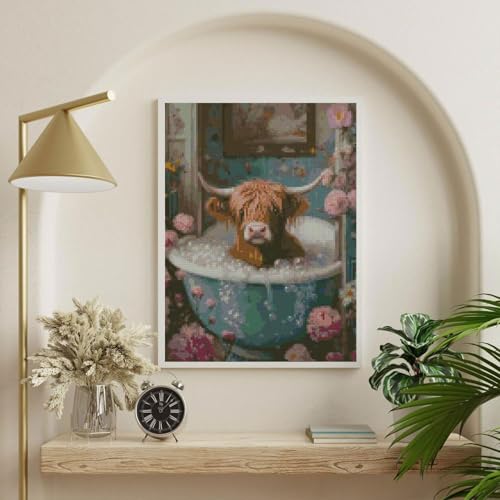 Image of MYBISYMQQ Highland Cow Cross Stitch Kits for Adults,Stamped Cross Stitch Kits for Beginner,DIY Needlepoint Embroidery Patterns Kits Embroidery Patterns for Home Wall Decor 15.7x11.8 inches