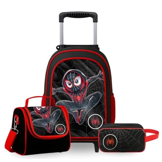 Kit Mochila de Rodinha Escolar Aranha Infantil Masculino + Lancheira Transversal + Estojo Duplo Menino