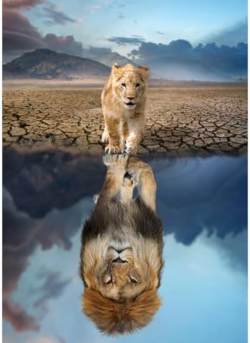 HUADADA Puzzle 1000 Teile-Puzzle 1000 Teile Erwachsene -Löwe im Spiegelbild Klassische Puzzles Geschenk