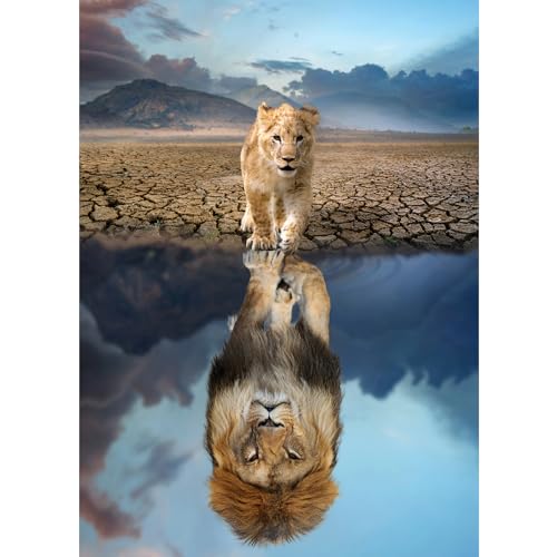 Image of Jigsaw Puzzles for Adults 1000 Pieces Puzzles for 1000 Piece Impossible Puzzle for Adults Educational Games Gifts (Lion's Reflection de Water)