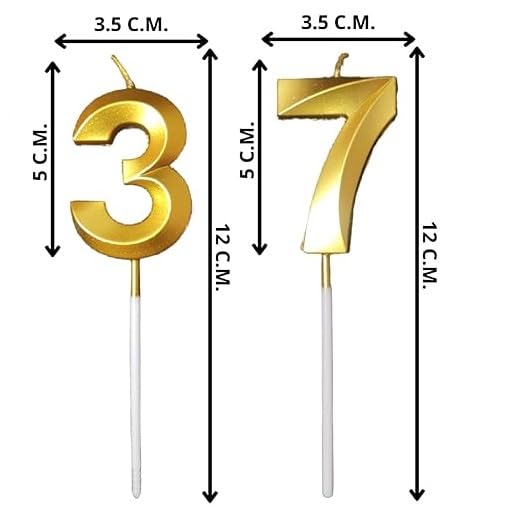 Image of ToyUniverse Number 37 Metallic Gold Candle - Pack of 2 for Birthday, Anniversary, Party Cake Decoration