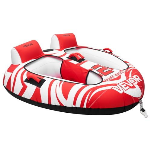 VEVOR Towable Tube für Boote, Wassersport-Schleppreifen für 2 Personen, bis 154 kg Tragfähigkeit, mit Kompletter Nylonabdeckung, Gepolsterten Griffen und Sicherheitsventil, für Seen und Flüsse, Rot