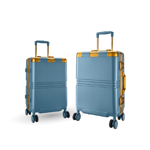Image of Maleta Gold Series Cabin and Check-in Medium Luggage| 20'' and 24'' | Aluminium Frame,Dual TSA Lock | Trolley Bags for Travel Set of 2 | Suitcase | Luggage Bags (Blue, Set of 2 (Small-Medium))