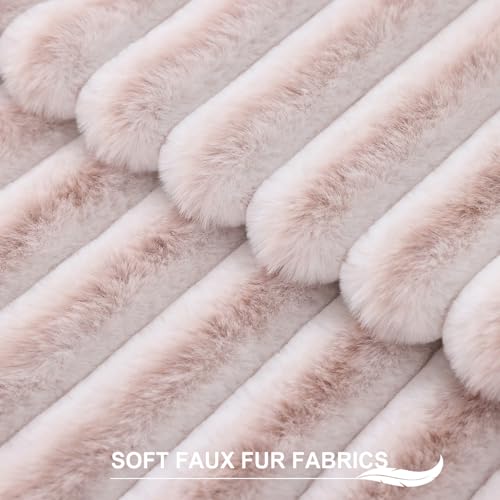 Image of Pallene Faux Fur Plush Throw Pillow Covers 16x16 Set of 2, Luxury Soft Fluffy Striped Decorative Pillow Covers for Sofa, Couch, Living Room, Ombre Pink