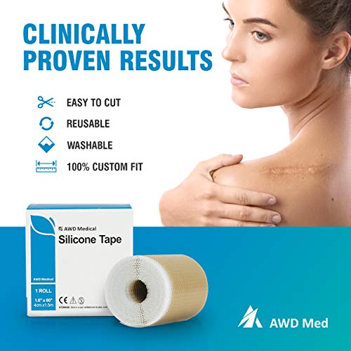 AWD Medical Grade Soft Silicone Gel Tape for Scar Removal (1.6” x 60”) Highly Comfortable