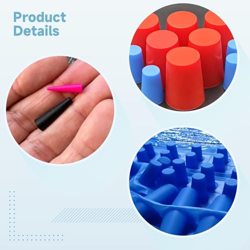 Image of Silicone Tapered Plugs 100 Pack, Multi Color Rubber End Caps, Protective Finishing Caps with Storage Box, 8 Sizes Cone Shaped Tips for Crafts Tools Equipment Protection