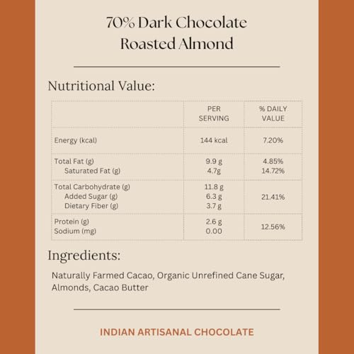 Image of Darkins 70% Dark Chocolate With Roasted Almonds | Dark Chocolate Bars 2x50gm | Vegan | Natural | Gluten-Free Chocolate | 50g Each (Pack of 2)