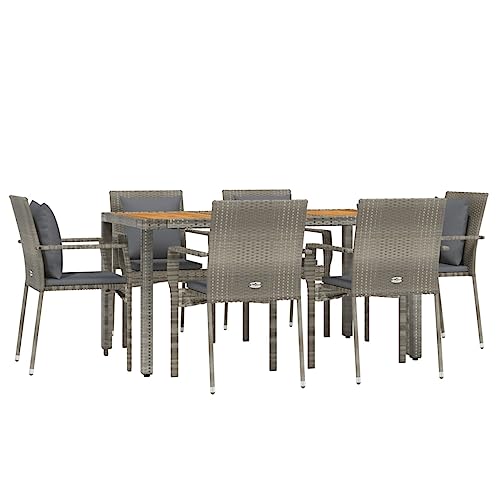 Helloshop26 Gartenmöbel-Set und Kissen, 7-teilig, Rattangrau,...