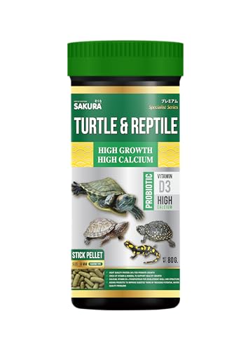 Image of Sakura Super Premium Speacial Food for Turtle & Reptile with Vitamin D3, High Calcium & Probiotic Stick Pellet 8mm (S) 80 Gm,Small